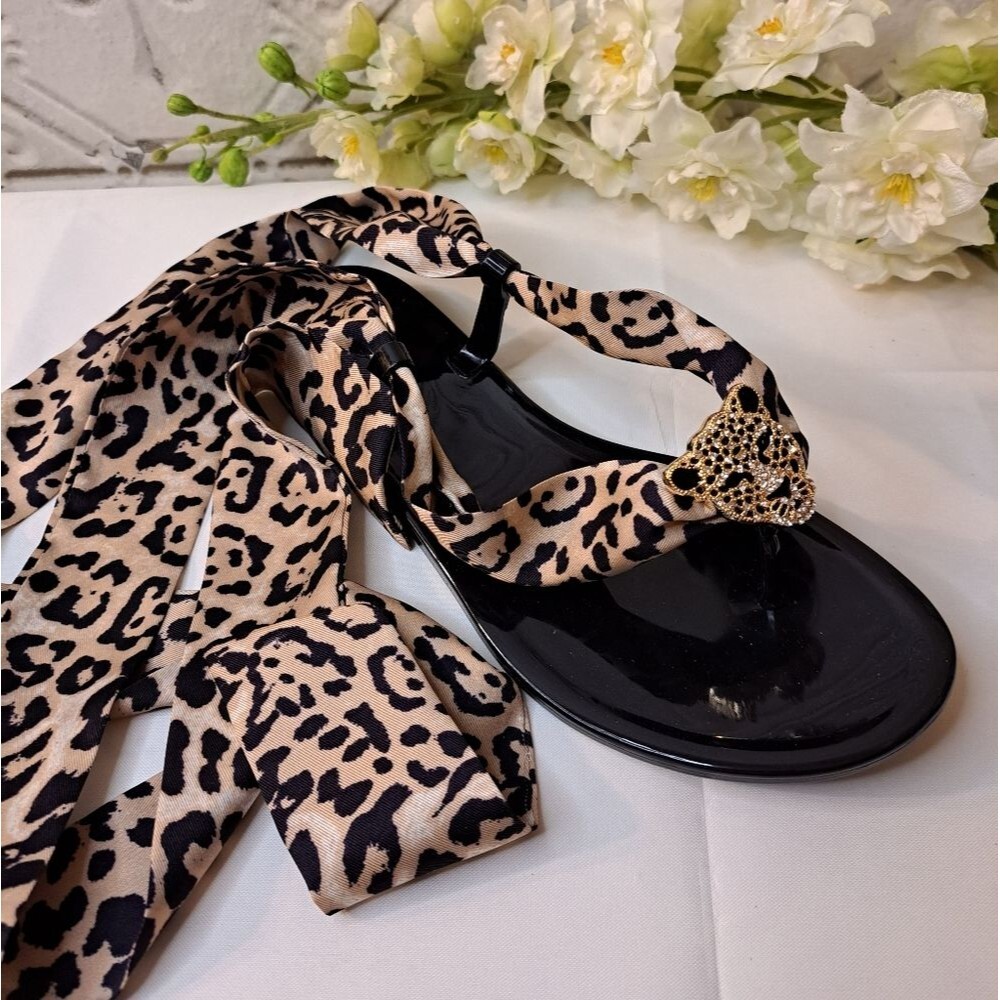 I.N.C. Faux Leather Animal Print Tie Flats Soft Leg Strappy Sandals NEW Size 6B